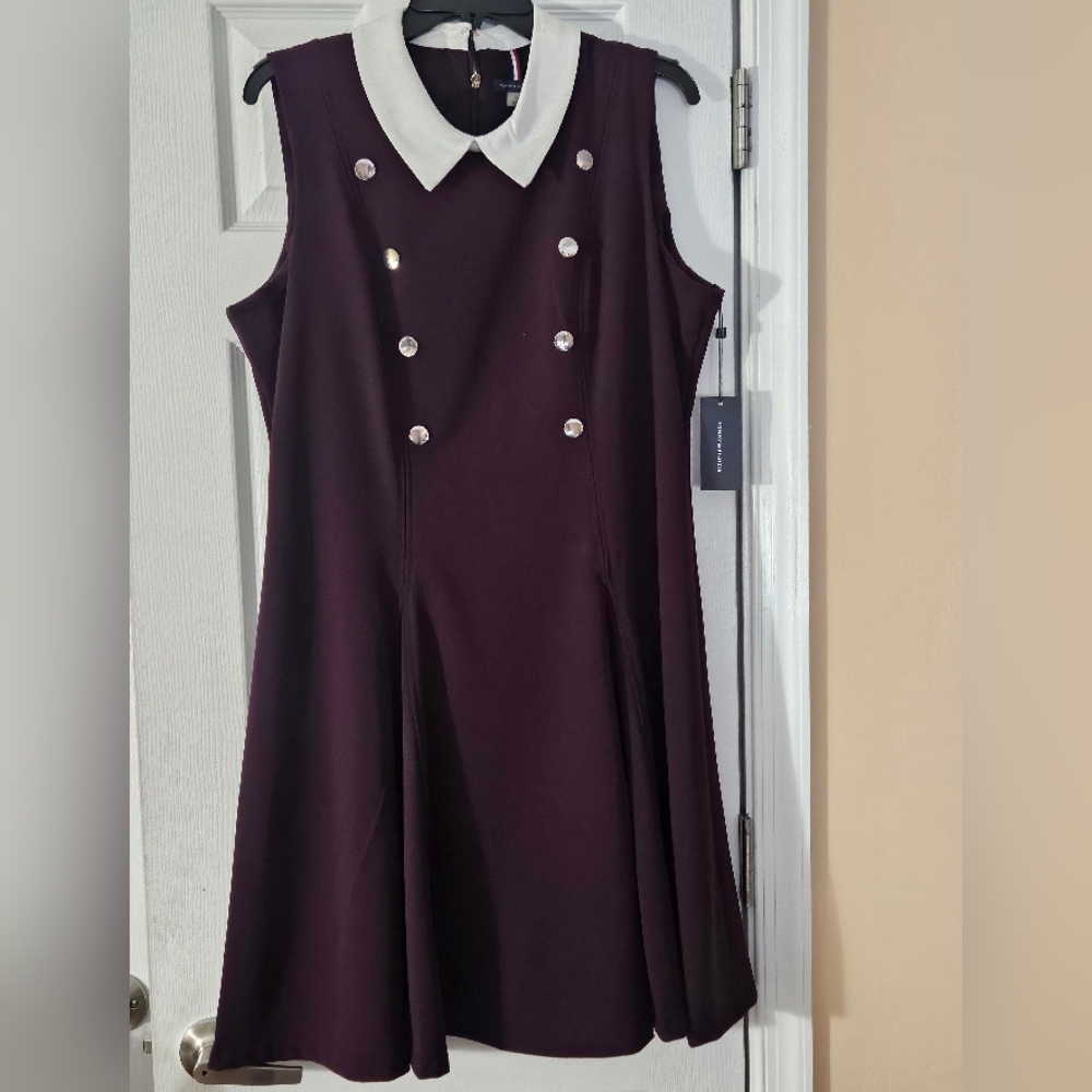 Tommy Hilfiger Plum Skater Style Dress with White Collar - Women - Size 16 - Picture 4 of 8